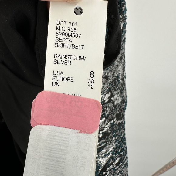 Antonio Melani Skirt 8 Metallic Blue and Silver Jacquard Pencil Betta New $99 - Picture 7 of 8